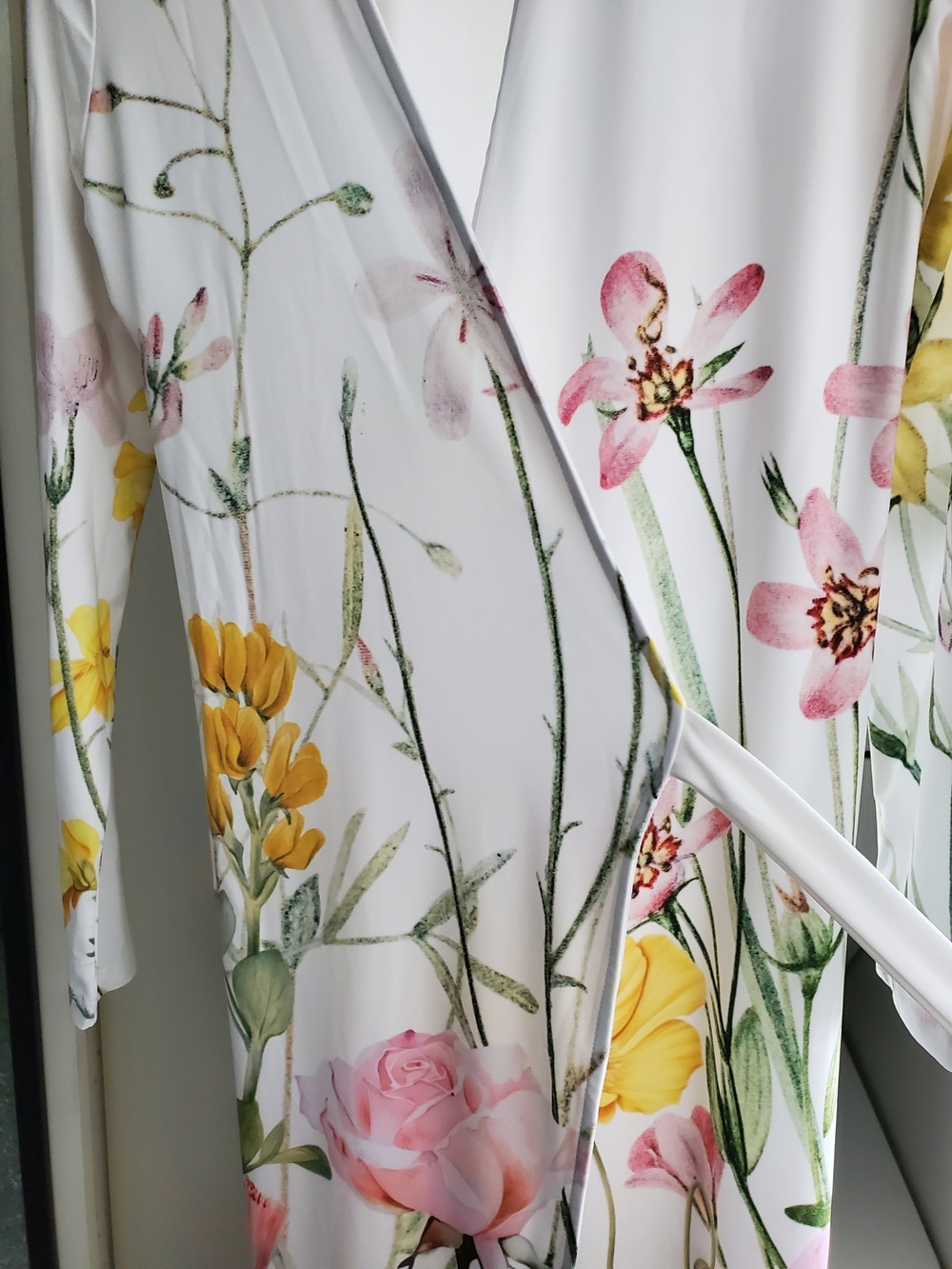 Floral Wrap Dress with Yellow & Pink Blooms - Picture 10 of 11